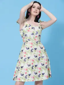 Oomph! Floral Printed Shoulder Straps Crepe A-Line Dress