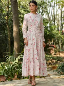 SCAKHI Floral Printed Cotton Tiered Ethnic Dresses