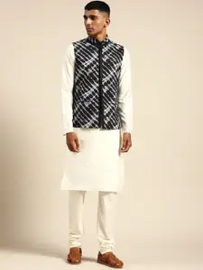 KISAH Mandarin Collar Kurta With Churidar & Nehru Jacket Set