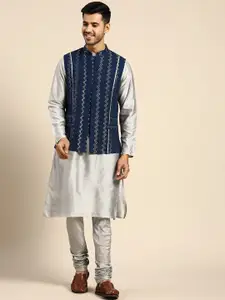 KISAH Mandarin Collar Pure Cotton Kurta With Churidar & Nehru Jacket