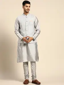 KISAH Mandarin Collar Pure Cotton Kurta With Churidar & Nehru Jacket