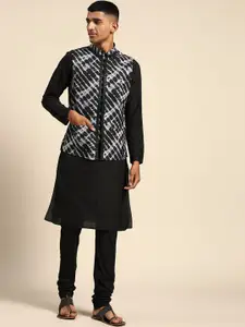 KISAH Mandarin Collar Kurta With Churidar & Nehru Jacket Set