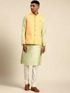 KISAH Mandarin Collar Kurta With Churidar & Nehru Jacket Set