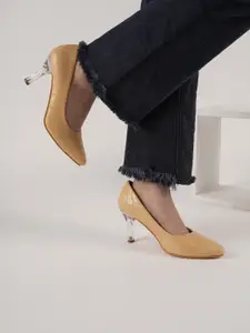 DressBerry Mustard Yellow Textured Slim Heel Pumps