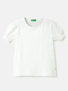 United Colors of Benetton Girls Puff Sleeves Pure Cotton Top