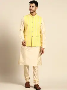 KISAH Mandarin Collar Kurta with Churidar & Nehru jacket