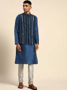 KISAH Mandarin Collar Pure Cotton Kurta with Churidar & Nehru jacket