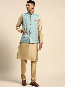 KISAH Mandarin Collar Kurta with Churidar & Nehru jacket