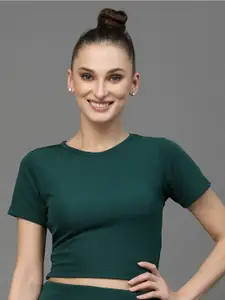 Oomph! Round Neck Styled Back Crop Top