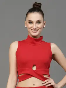 Oomph! High Neck Sleeveless Twisted Crop Top