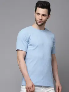 Rigo Men Ribbed Textured Slim Fit Round Cotton T-Shirt