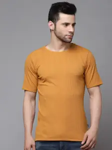 Rigo Men Ribbed Textured Slim Fit Cotton T-Shirt