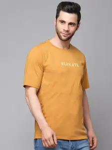 Rigo Men Typography Printed Drop-Shoulder Sleeves Cotton Oversized T-shirt