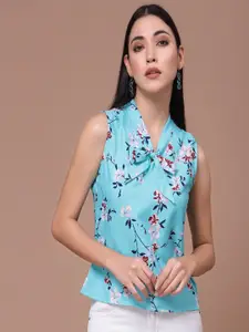 Oomph! Floral Printed Tie-Ups Neck Sleeveless Regular Top