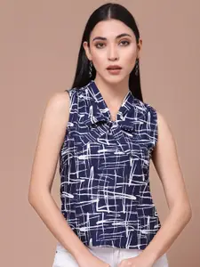 Oomph! Abstract Printed Tie-Up Neck Sleeveless Top