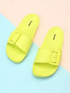 max Women Open Toe Rubber Sliders With Buckles