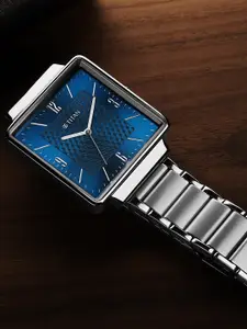 Titan Men Brass Dial & Stainless Steel Bracelet Style Straps Analogue Watch 10005SM01