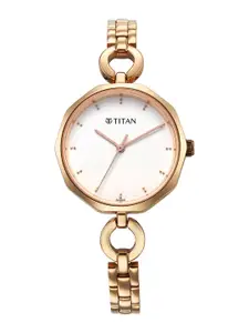 Titan Women Brass Dial & Stainless Steel Bracelet Style Straps Analogue Watch 2702WM01