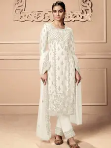 ODETTE Ethnic Motifs Embroidered Semi-Stitched Dress Material