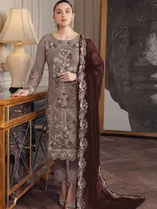ODETTE Ethnic Motifs Embellished Semi-Stitched Dress Material
