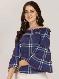 Oomph! Checked Off-Shoulder Bell Sleeves Bardot Top