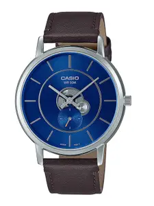 CASIO Men Patterned Dial & Brown Leather Straps Analogue Watch A2131