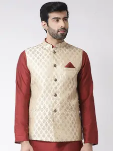 KISAH Men Textured Zari  Regular Fit Nehru Jacket