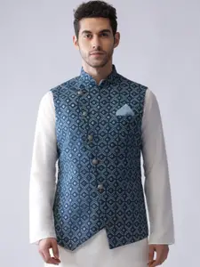 KISAH Men Asymmetrical, Printed Zari  Regular Fit Nehru Jacket