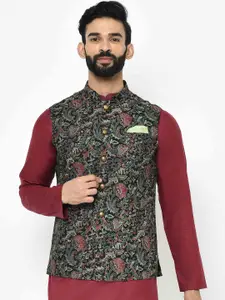 KISAH Men Kantha Printed Regular Fit Nehru Jacket