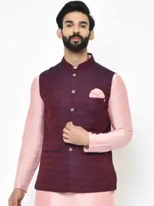 KISAH Men Textured Zari  Regular Fit Nehru Jacket