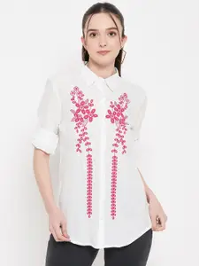 Ruhaans Floral Embroidered Long Sleeves Classic Fit Casual Shirt