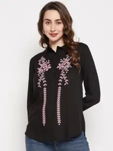 Ruhaans Floral Embroidered Long Sleeves Classic Fit Casual Shirt