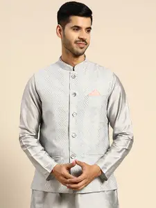 KISAH Woven-Design Nehru Jacket