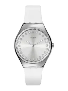 Swatch Women Embellished Dial & Leather Straps Analogue Watch SYXS143
