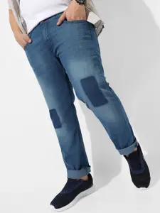 Instafab Plus Men Mid Rise Low Distress Whiskers & Chevrons Stretchable Jeans