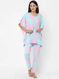 Sweet Dreams Blue & Pink Tie & Dye Printed Pure Cotton Night Suit