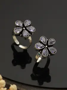 Saraf RS Jewellery Set Of 2 Silver-Plated AD Studded Toe Ring