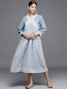Inddus Chikankari Embroidered A-Line Midi Dress