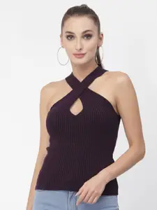 Kalt Halter Neck Sleeveless Fitted Knitted Ribbed Top