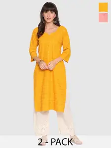 KALINIPack Of 2 Embroidered Sequined Cotton Kurtas