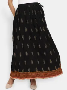 V-Mart Ethnic Printed Flared Cotton Maxi Skirt