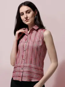 Oomph! Spread Collar Striped Casual Shirt