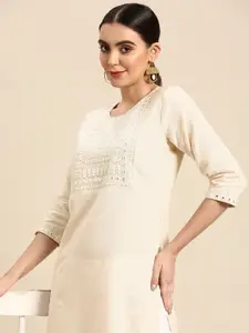 Anouk Women Geometric Embroidered Mirror Work Kurta