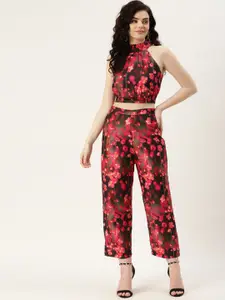 Sleek Italia Floral Printed Crop Top With Trouser Co-Ord Set
