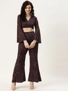 Sleek Italia Women Printed V-Neck Crop Top & Trousers