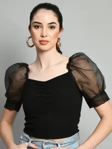 IUGA Sweetheart Neck Puff Sleeves Fitted Top