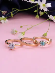 AccessHer Set Of 3 Gold-Plated Stone Studded Finger Rings