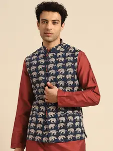 KISAH Printed Mandarin Collar Nehru Jacket