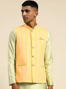 KISAH Printed Mandarin Collar Sleeveless Nehru Jacket