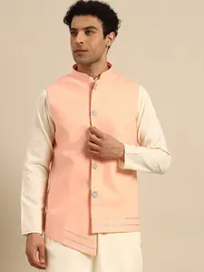 KISAH Mandarin Collar Woven Nehru Jacket